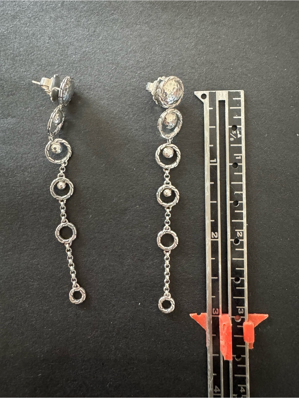 John Hardy Silver Hammered Link Drop Earrings - Picture 5 of 5